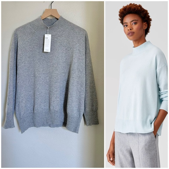 Eileen Fisher Sweaters - EILEEN FISHER NWT M L Italian Cashmere Mock Neck Top Sweater in Moon Gray